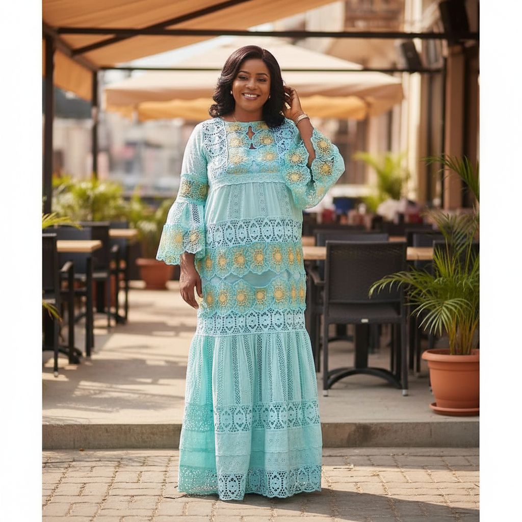 Robe longue dentelle femme brodée florale élégante manches longues multicolore