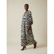Robe longue en soie femme noire et blanche, élégante motif zèbre chic