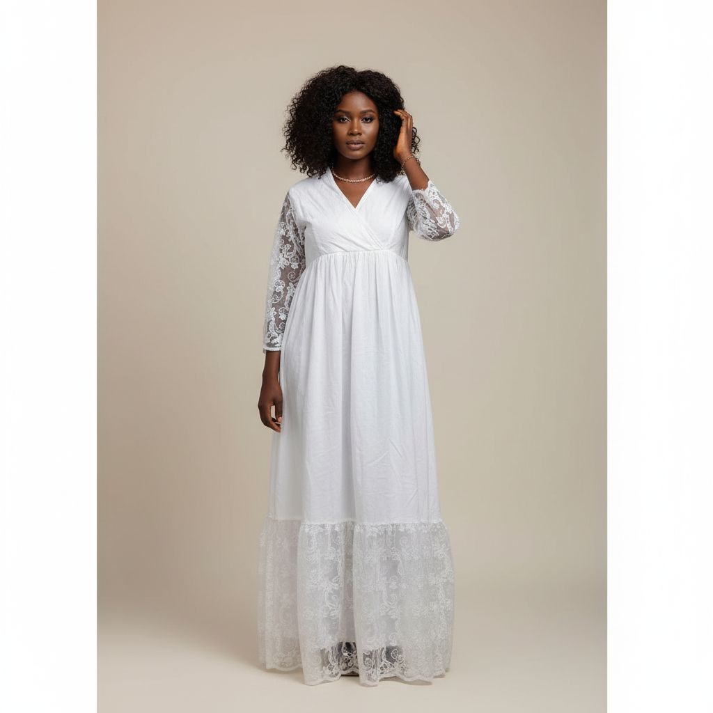 Robe femme coton élégante longue dentelle