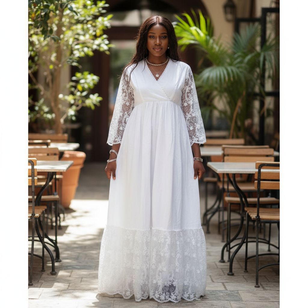 Robe femme coton élégante longue dentelle