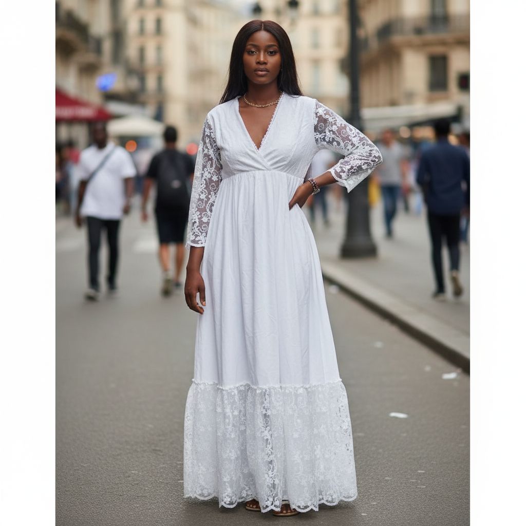 Robe femme coton élégante longue dentelle