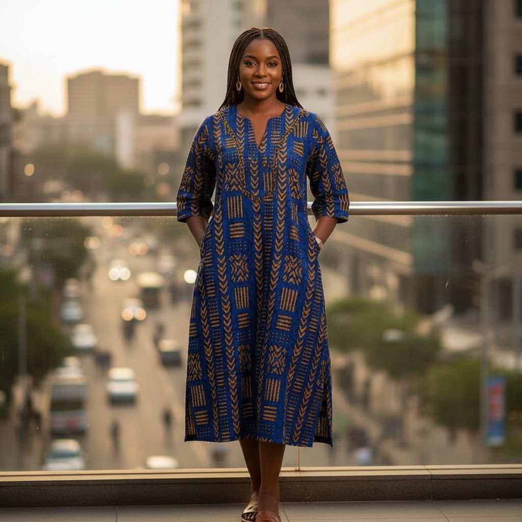 Robe Chic Tribale en Wax Brodé - Élégance et Confort Coton 100%