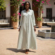 Robe longue femme rayée vert blanc en coton