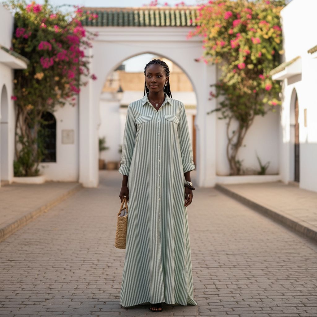 Robe longue femme rayée vert blanc en coton