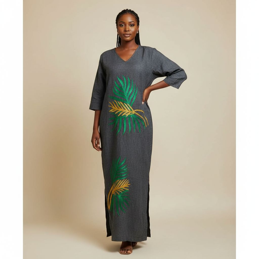 Robe longue lin femme brodée élégante – Idéale été, mariage et soirée