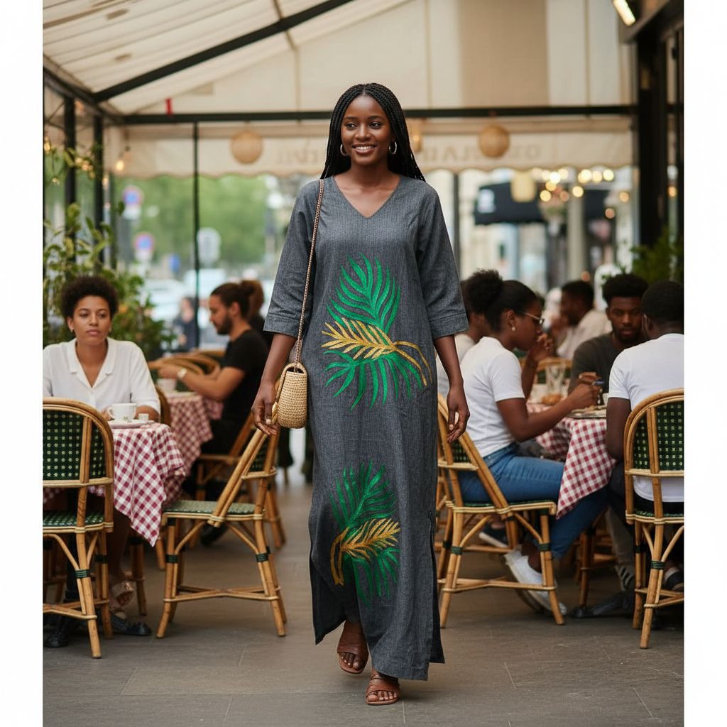 Robe longue lin femme brodée élégante – Idéale été, mariage et soirée