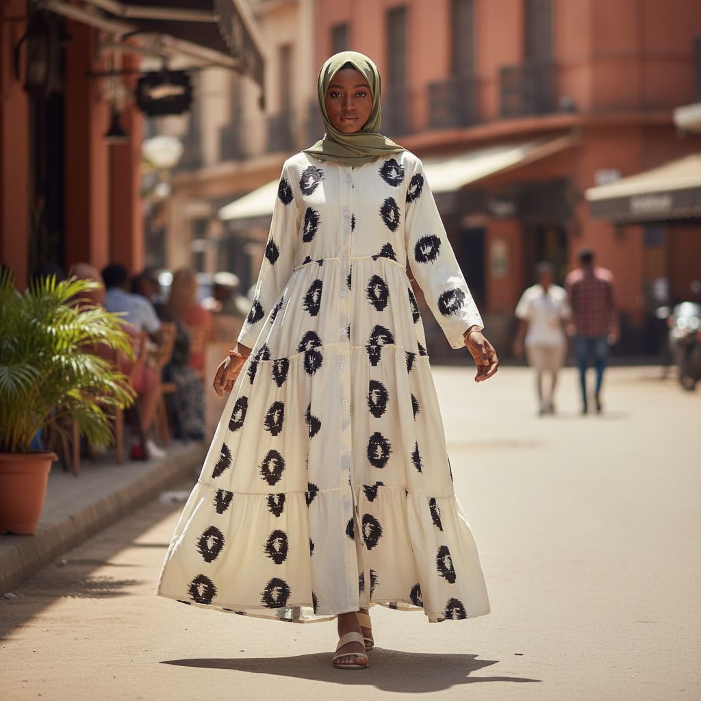 Robe longue noire et blanche femme tachetée, ample bohème chic élégante