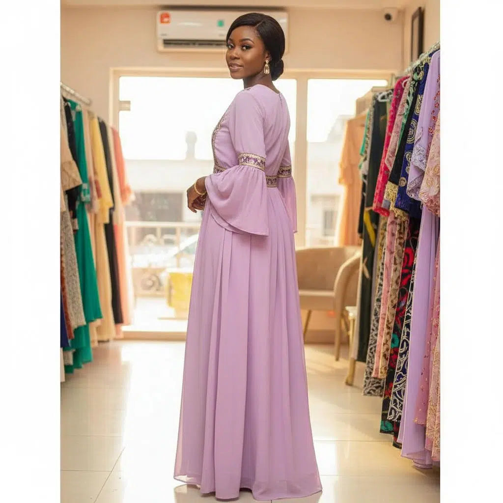 Robe longue rose pastel mauve chic femme