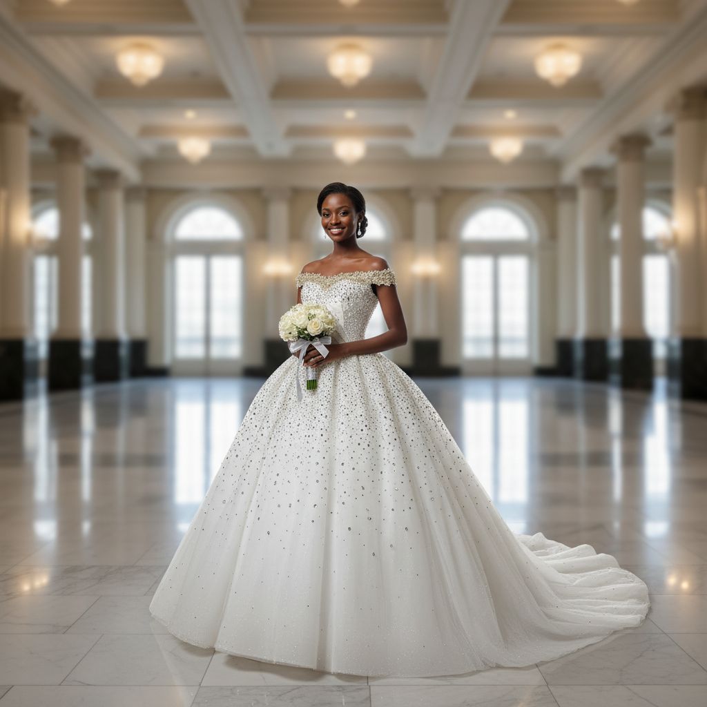 Robe mariage princesse blanche bustier bardot strass perles tulle satin