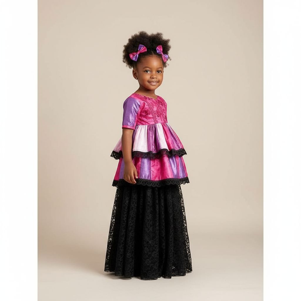 Robe princesse fille dentelle rose noire, haut et jupe élégants cérémonie