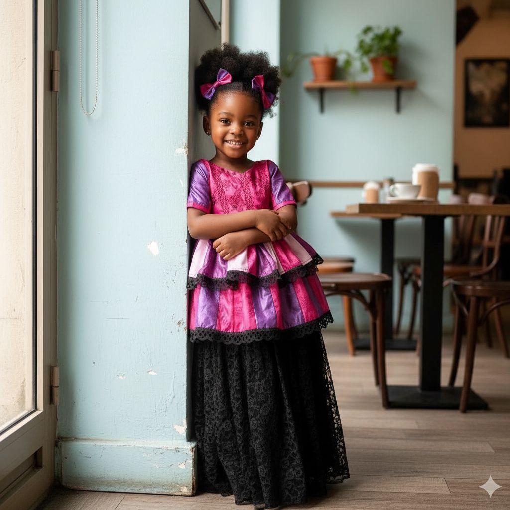 Robe princesse fille dentelle rose noire, haut et jupe élégants cérémonie