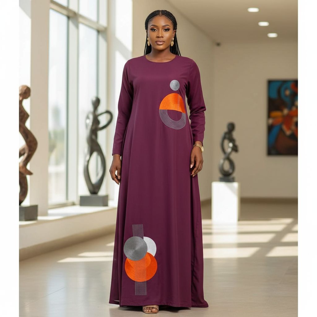 Robe tunique femme bordeaux et jupe brodée, ensemble élégant cérémonie