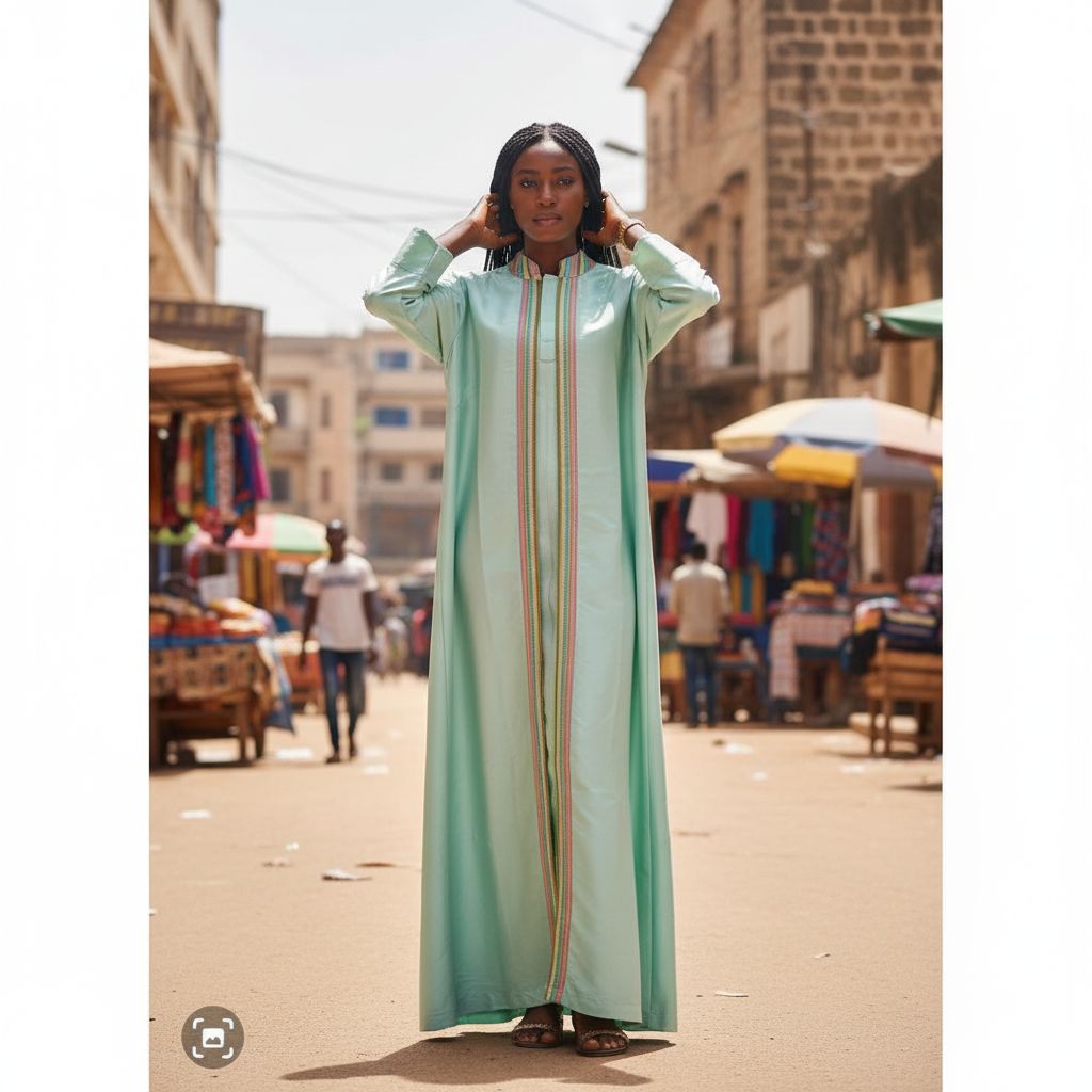 Robe verte femme longue brodée, élégante cérémonie ou bureau, col montant