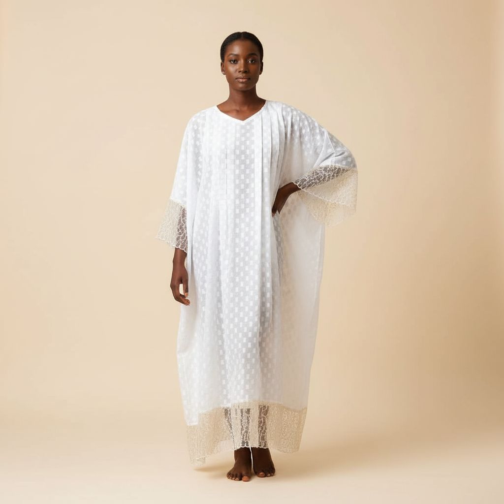 Robe voile carreau suisse blanche dorée élégante – Cérémonie et plage