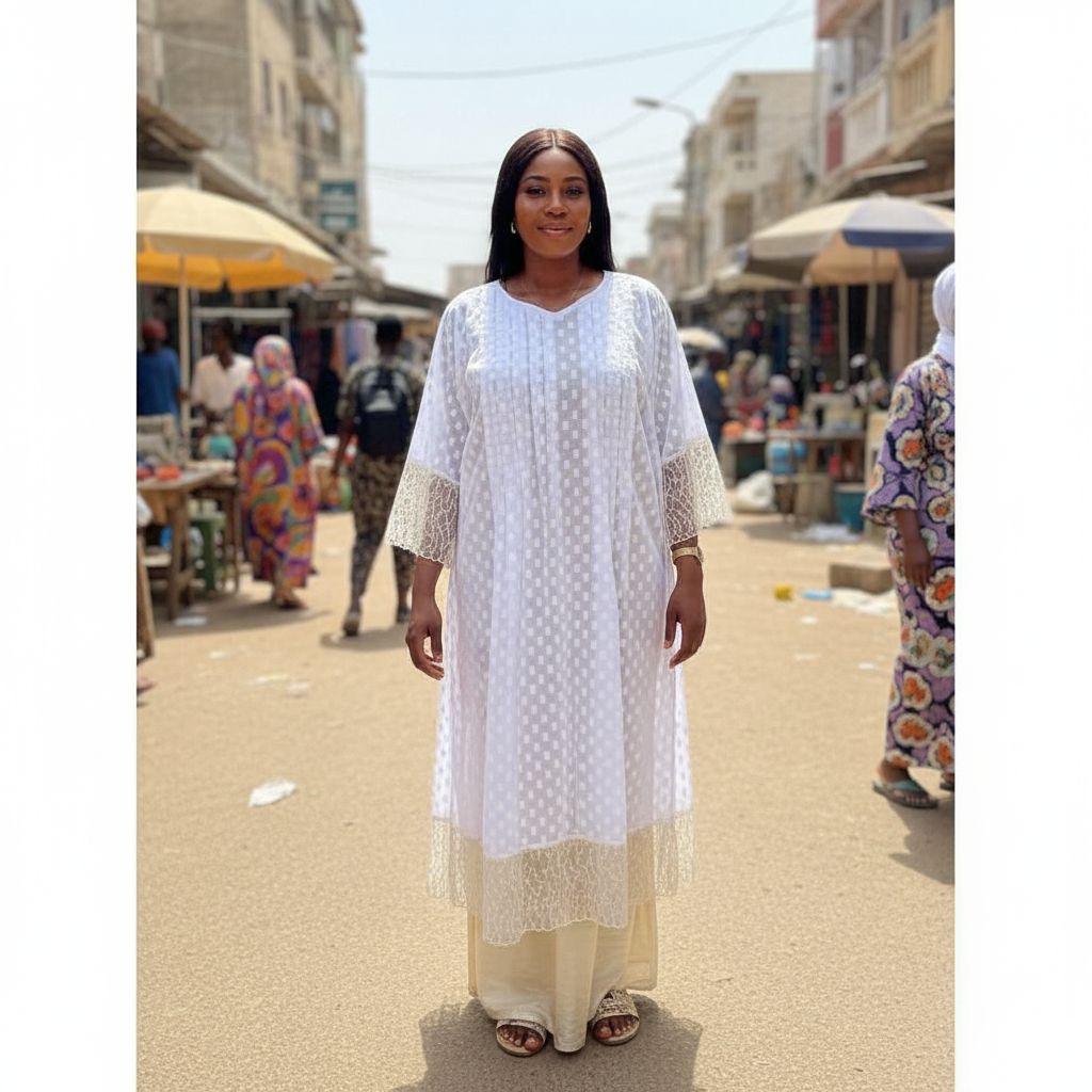 Robe voile carreau suisse blanche dorée élégante – Cérémonie et plage