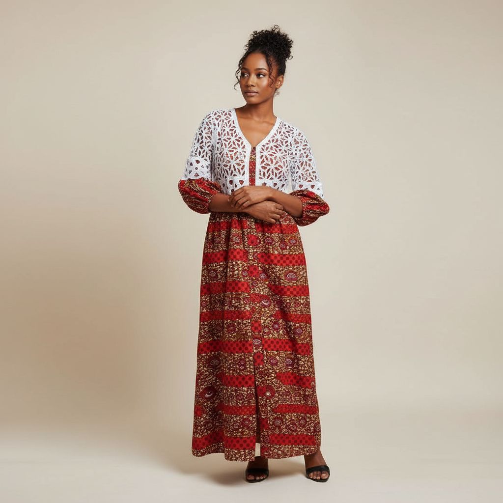 Robe femme en wax et brode