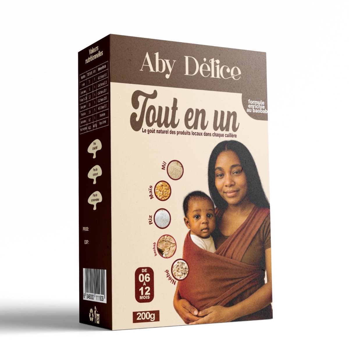 Farine Infantile « Aby Délice Tout En Un » enrichie en mil, maïs, riz, haricots en baobab ou moringa. Fabriqué au Senegal