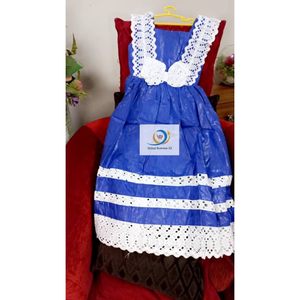 Robe cérémonie fille 4 ans bazin bleu brodée blanche