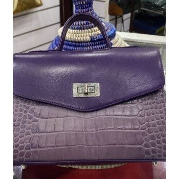 Sac à main femme cuir effet croco, élégant et structuré, fermoir argenté