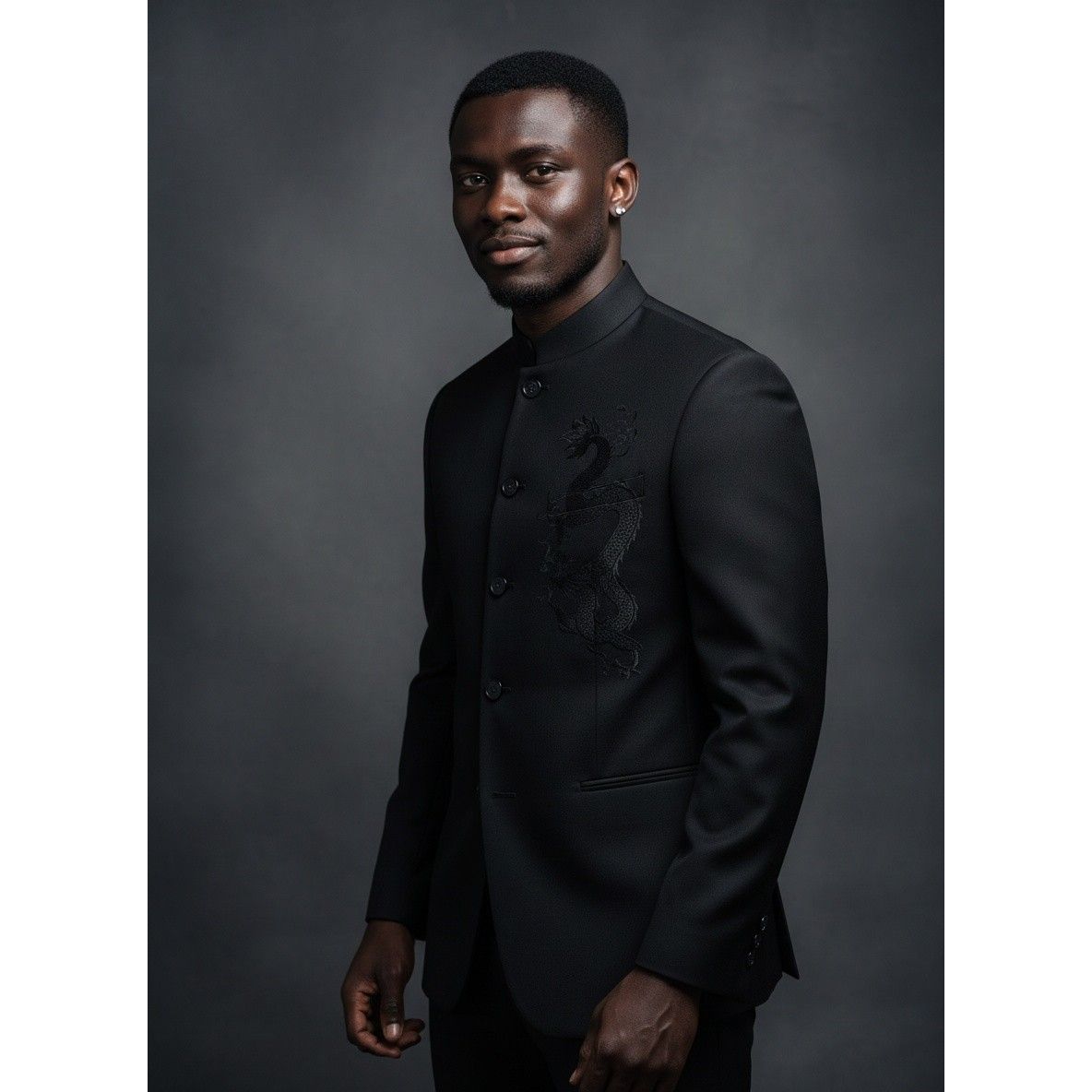 Ensemble costume homme noir élégant col mao – Veste et pantalon chic