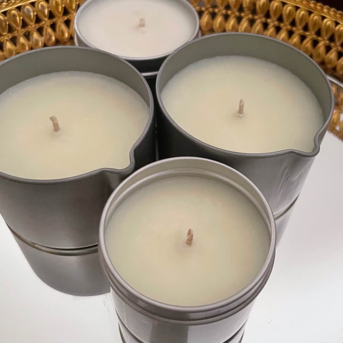 Bougie de massage camomille et menthe basilic naturelle, bien-être relaxant