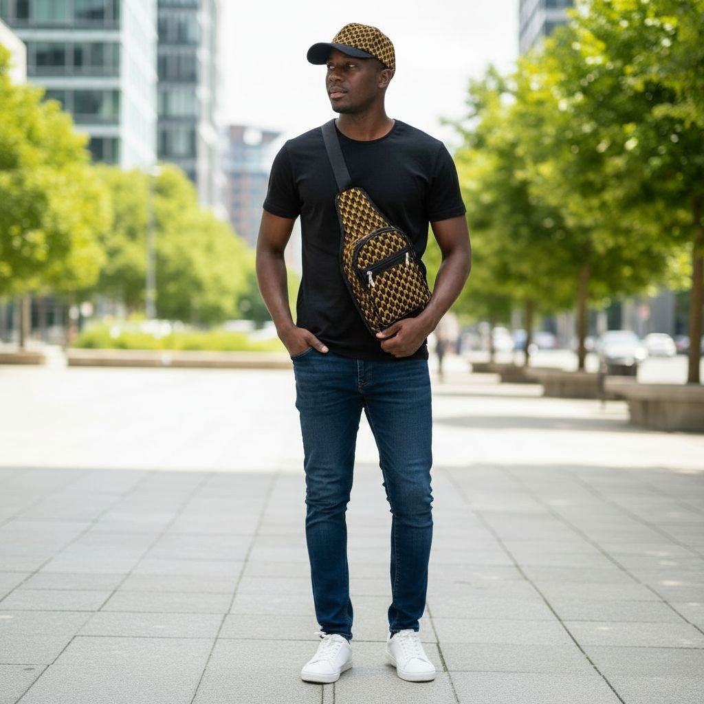 Ensemble homme Sac banane et casquette en tissu wax africain