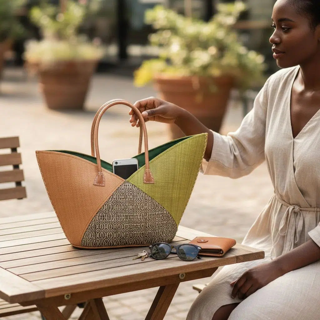 Grand sac cabas en raphia style bohème chic