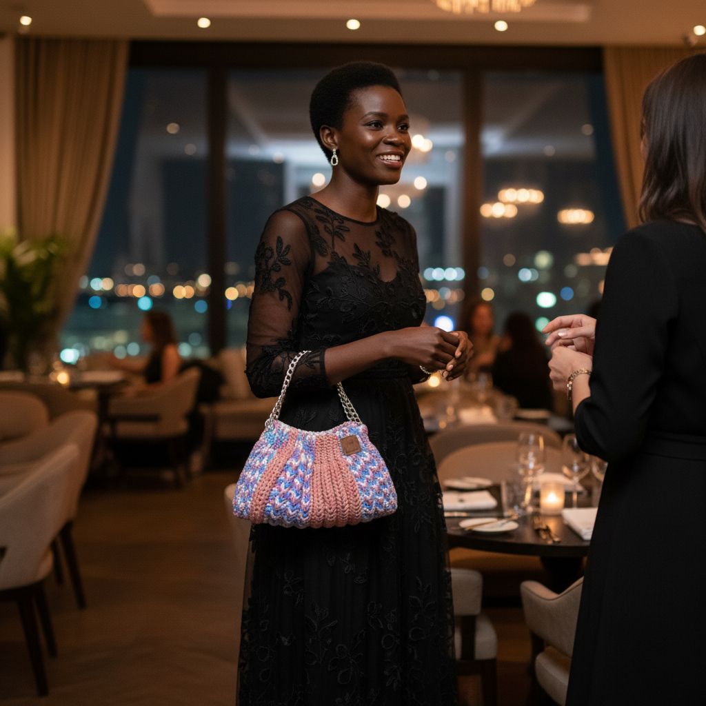 Sac crochet femme bohème chic pastel avec chaîne argentée