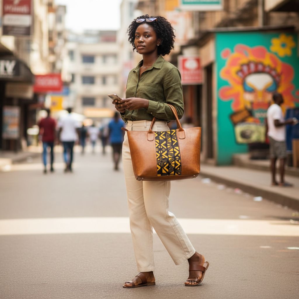 Sac cabas en cuir femme avec motif géométrique wax