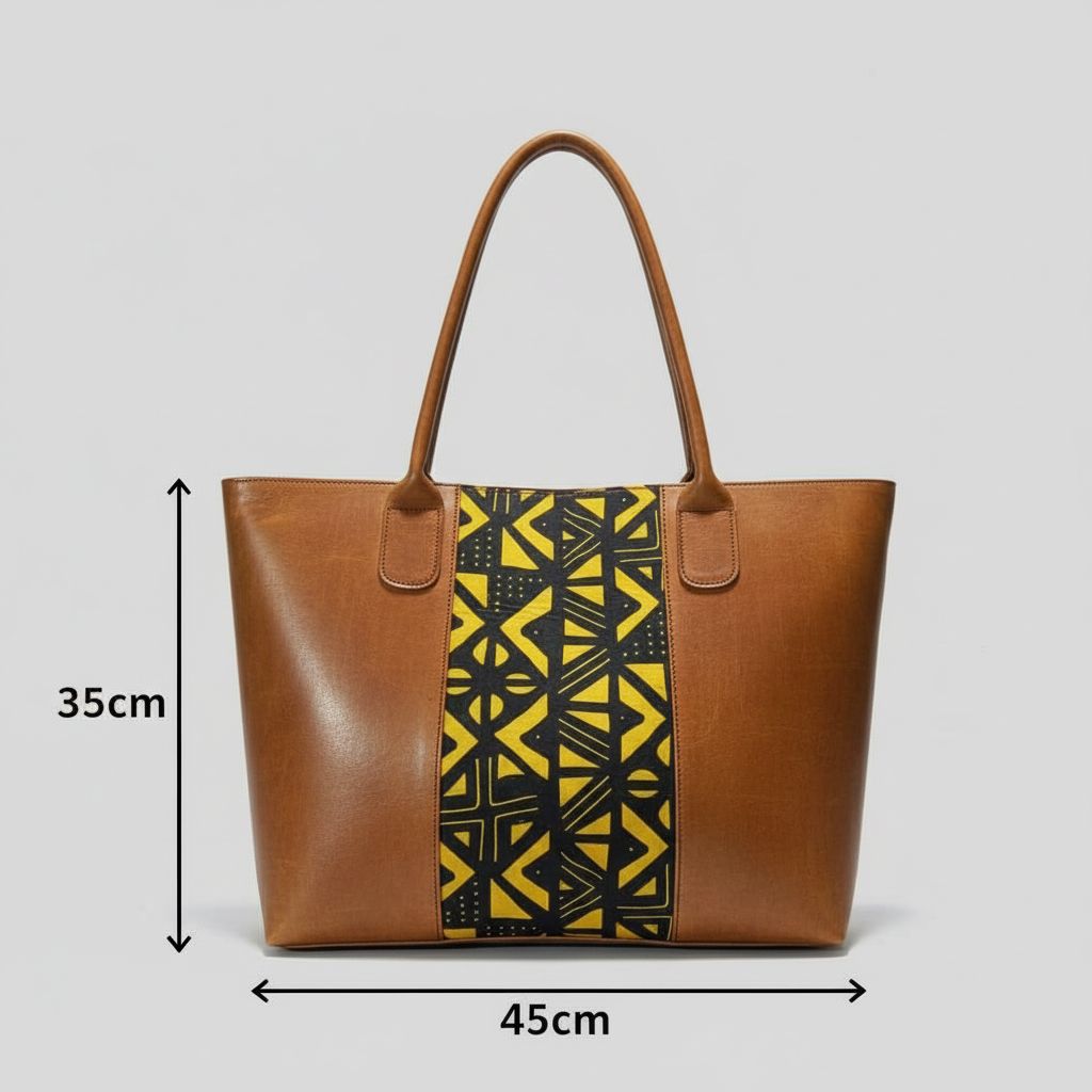 Sac cabas en cuir femme avec motif géométrique wax