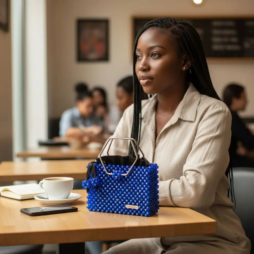 Sac à main en perle bleu