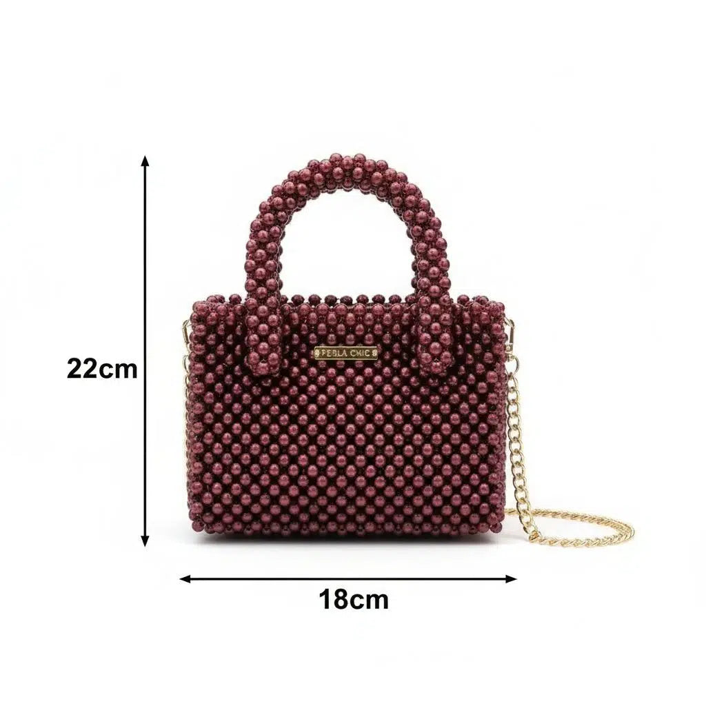 Sac à main bordeaux en perle femme avec bandoulière