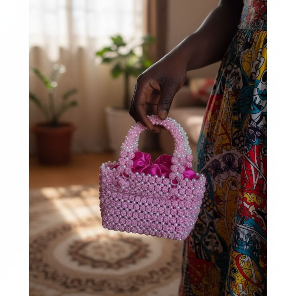 Sac en perle rose et blanc, sac à main perlé élégant femme soirée