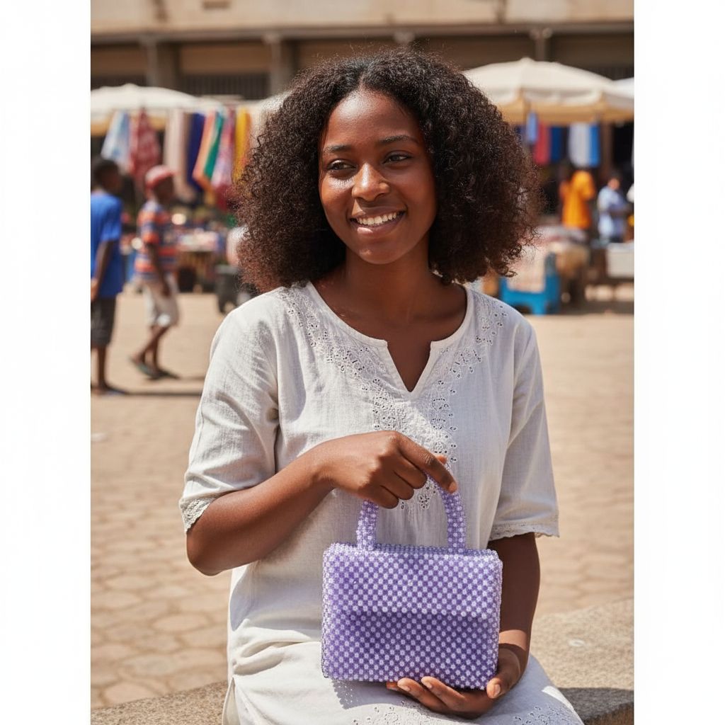Sac en perle violet lavande, sac à main perlé élégant femme 17.5x14 cm