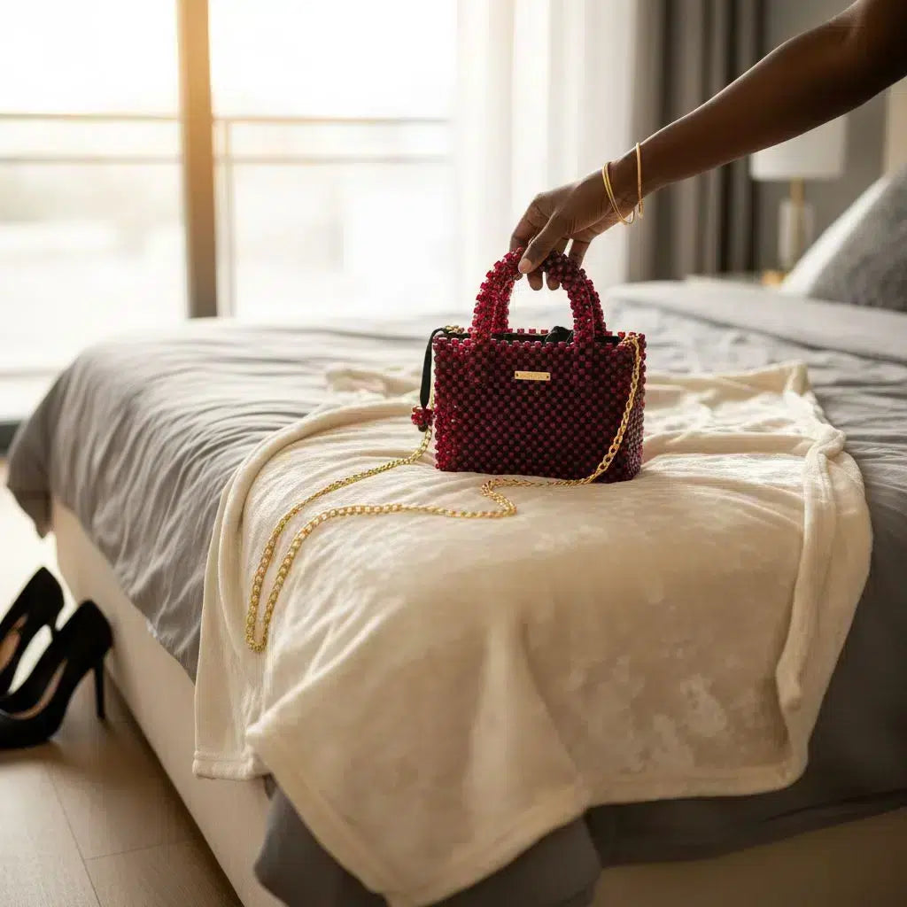 Sac à main bordeaux en perle femme avec bandoulière