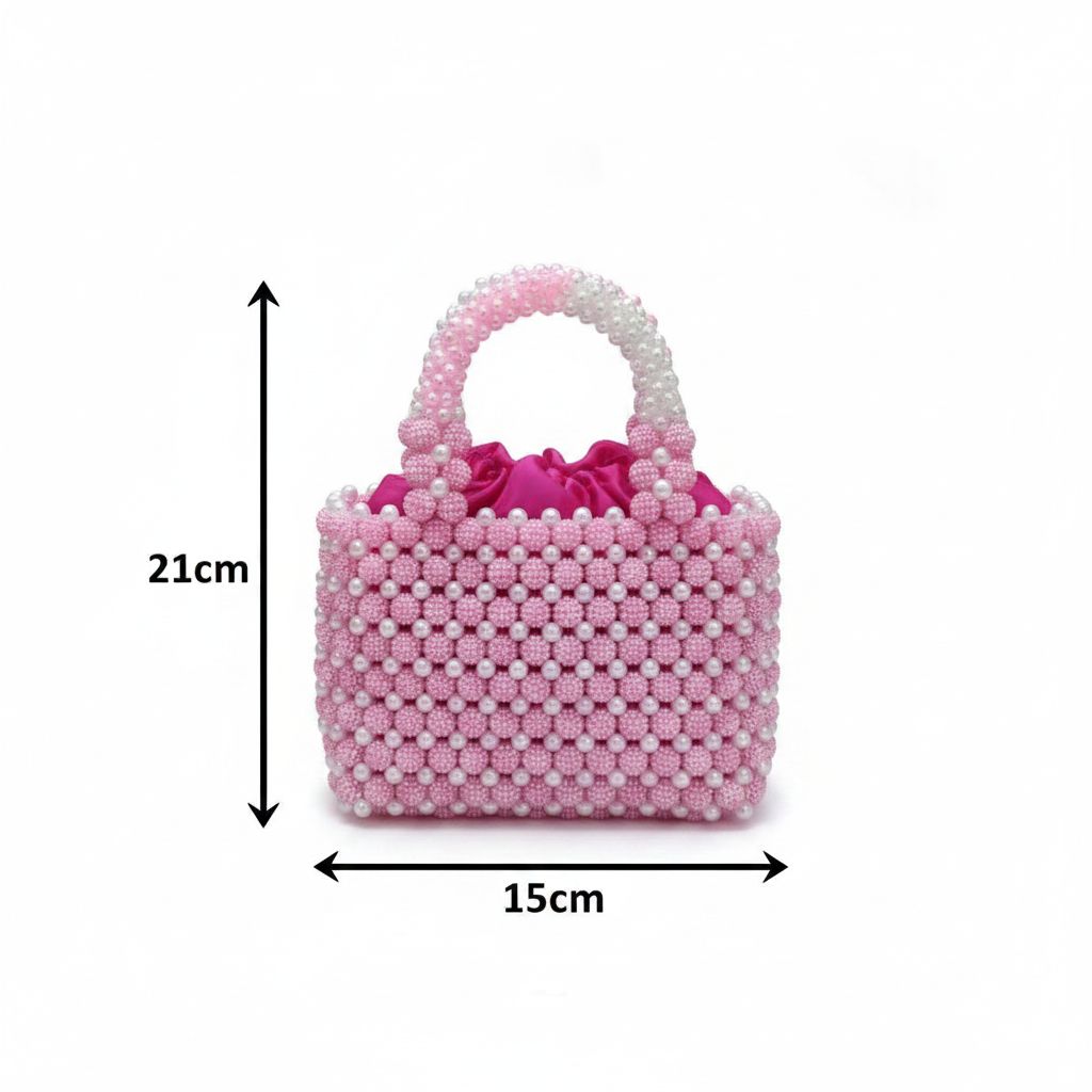 Sac en perle rose et blanc, sac à main perlé élégant femme soirée