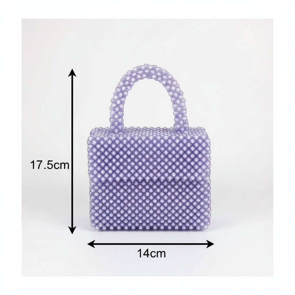 Sac en perle violet lavande, sac à main perlé élégant femme 17.5x14 cm