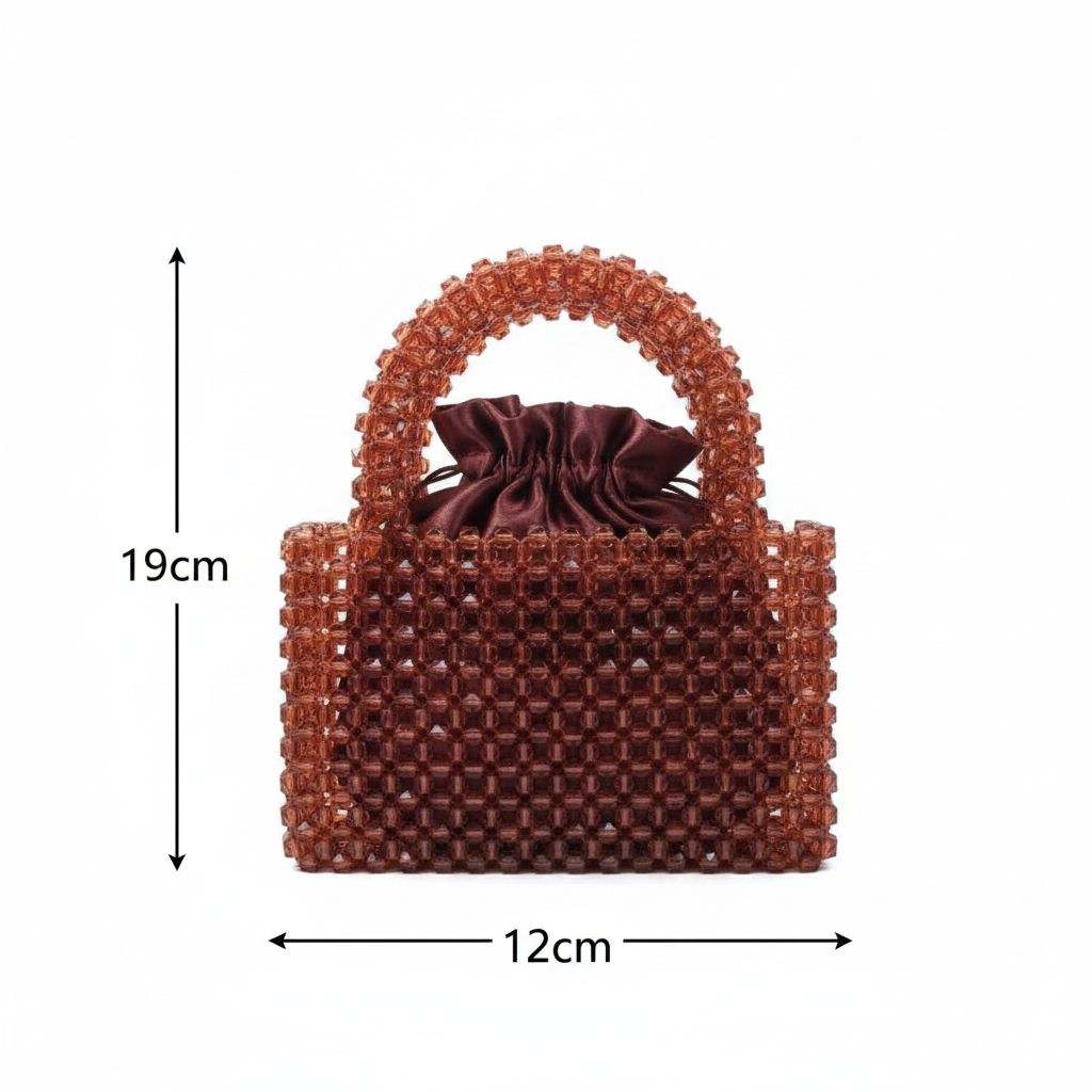 Sac en perle femme marron 19x12 cm – Sac à main perles chic événement