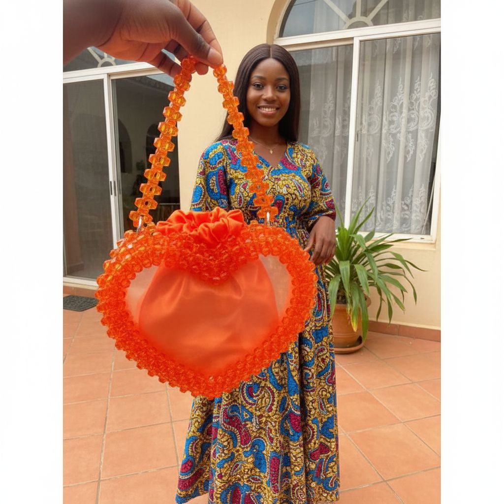 Sac en perle orange élégant, sac à main femme artisanal et original