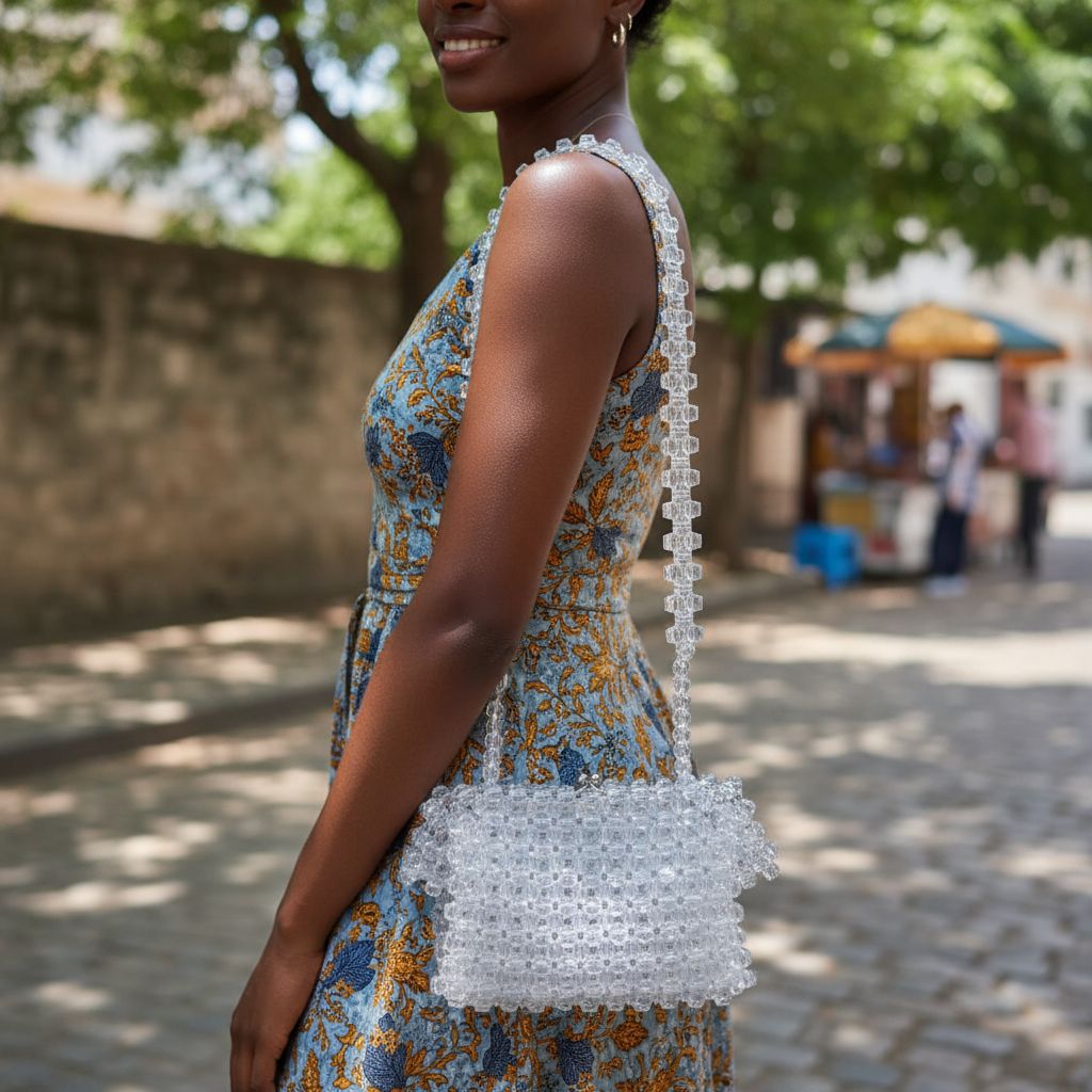 Sac en perle transparent blanc, sac à main chic avec chaîne argentée