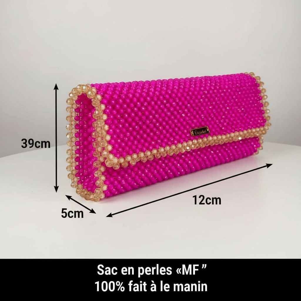 Sac en perles fait main rose doré, pochette élégante soirée femme