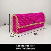 Sac en perles fait main rose doré, pochette élégante soirée femme