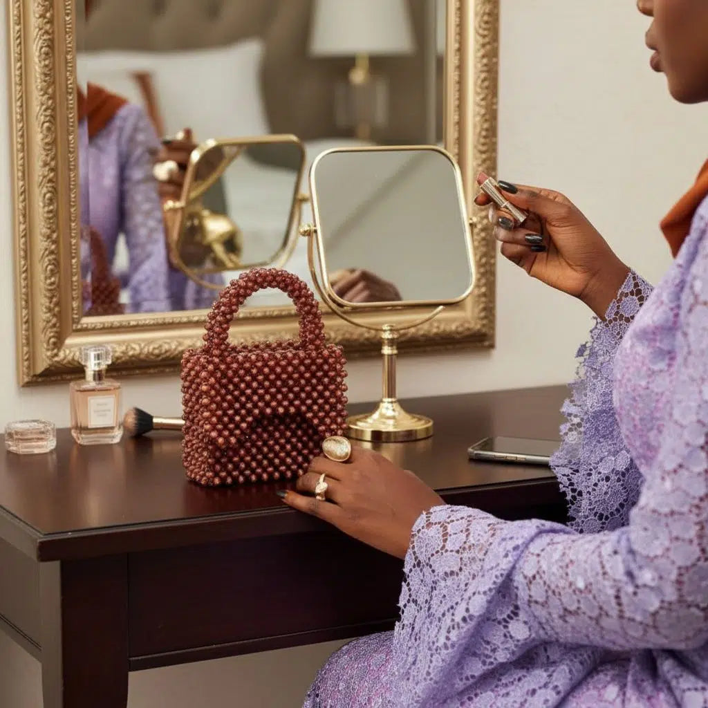 Sac en perles marron fait main