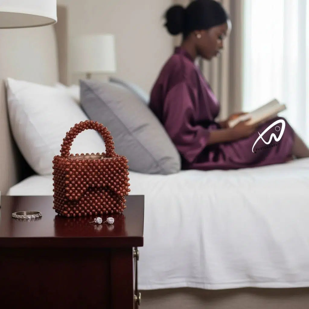 Sac en perles marron fait main