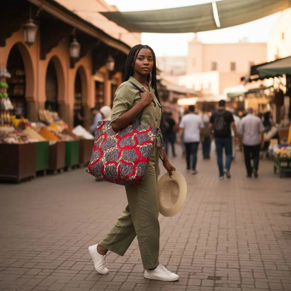 Grand sac en toile coton à motifs graphiques