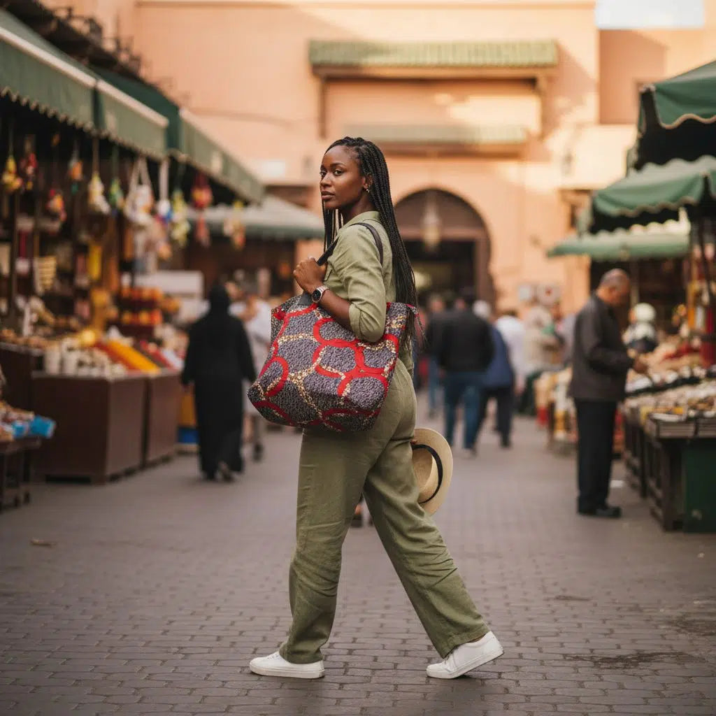 Grand sac en toile coton à motifs graphiques