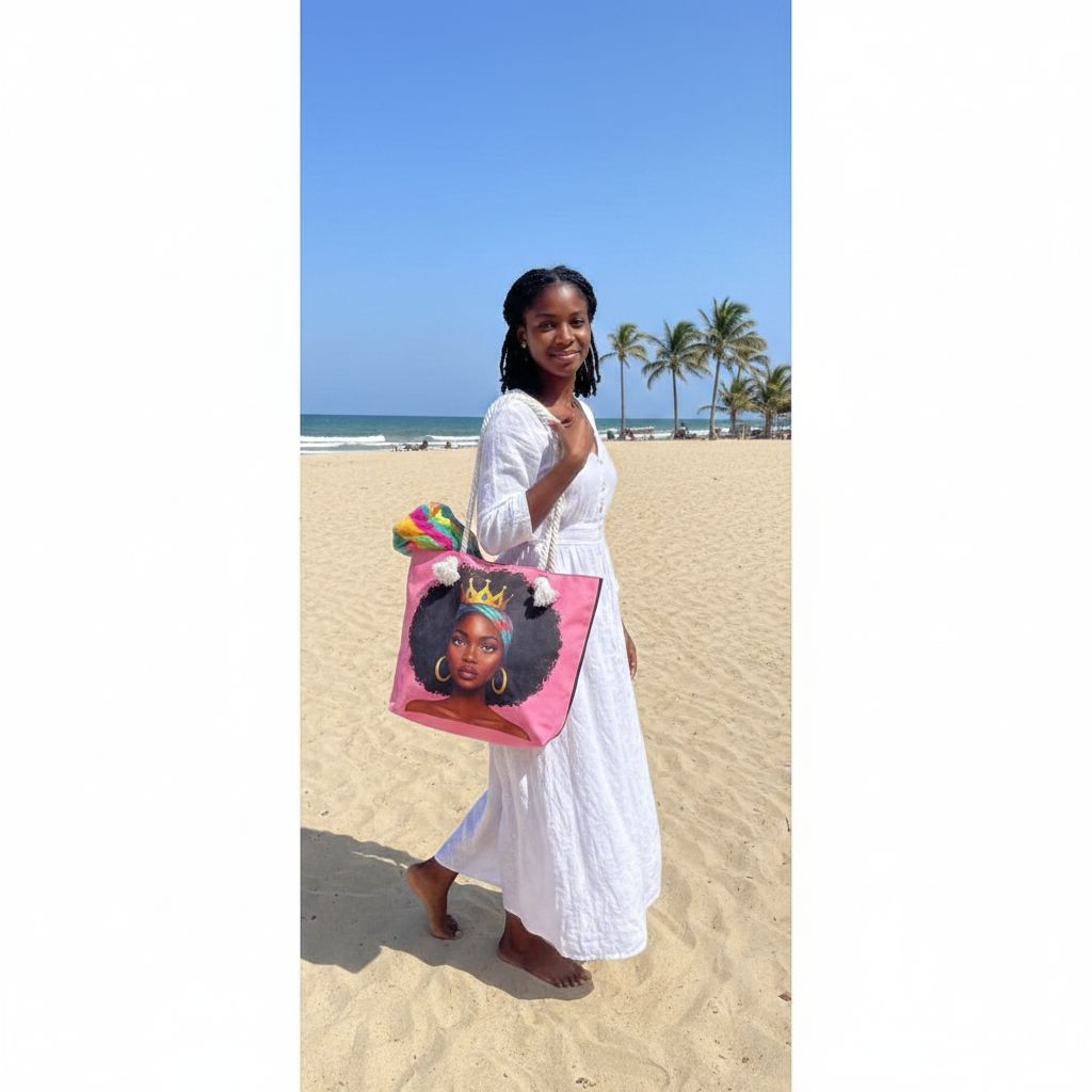 Sac fourre-tout artistique femme afro, toile colorée, illustration originale