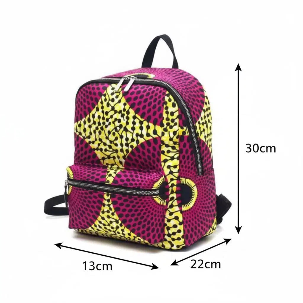 Sac wax africain bleu et jaune, sac à dos artisanal motif ethnique femme