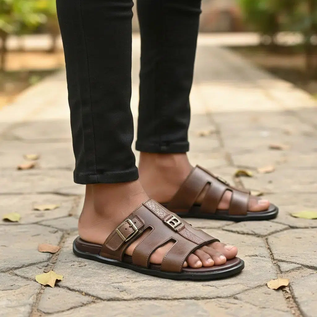 Sandale cuir homme marron Ngaye – élégante, confortable et artisanale