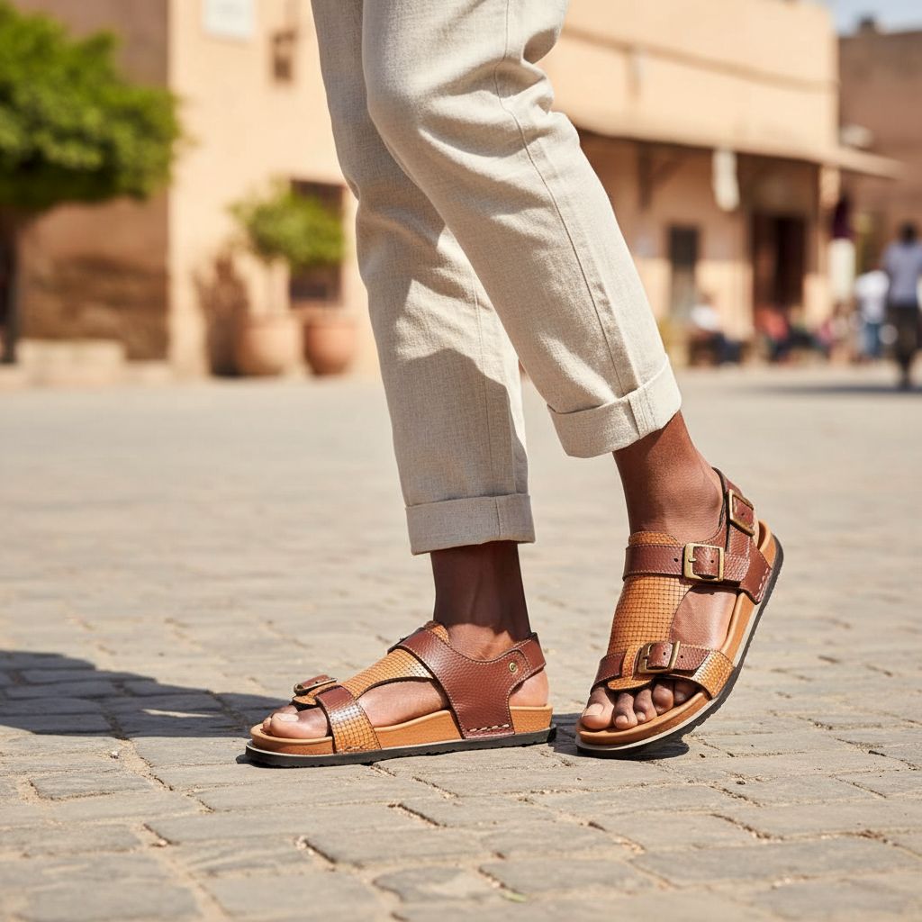 Sandale cuir homme marron avec semelle rembourrée ajustable